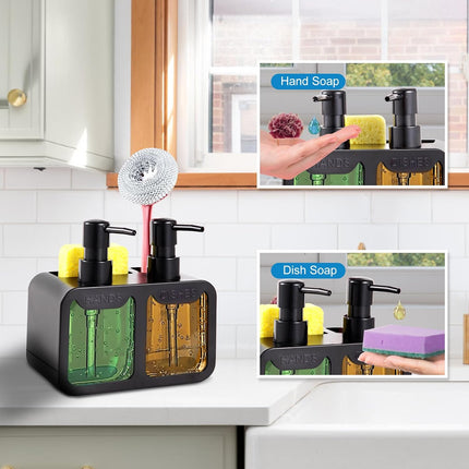 4-in-1 Kitchen Soap Dispenser Set with Sponge Caddy & Brush Holder, Black
