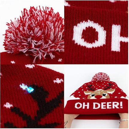 LED Christmas Hat, Light Up Knitted Beanie Holiday Hat for Men and Women