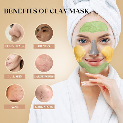 3PCS Clay Mask Set with Turmeric Vitamin C Dead Sea Mud & Green Tea