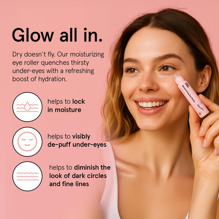 Under Eye Brightener Serum with Rose Quartz Rollerball for Dark Circles & Puffiness