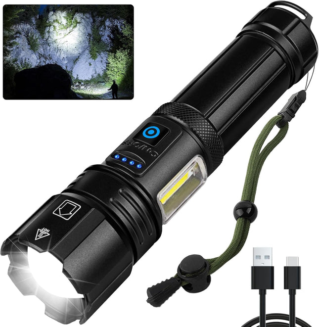 Rechargeable LED Flashlight, 5 Modes, Adjustable Beam, IPX7 Waterproof, Power Display