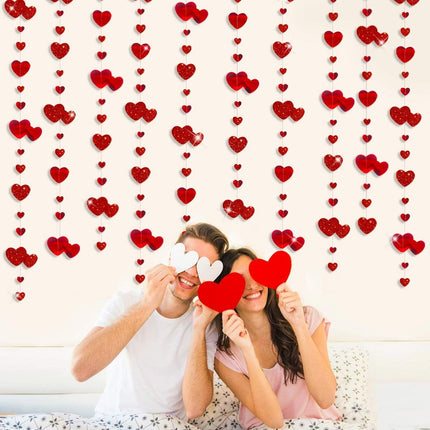 52Ft Valentine’s Day Heart Garland: Metallic Glitter Hanging Streamer Banner for Parties
