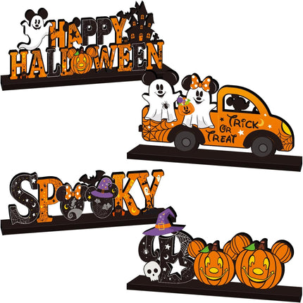 4-Piece Halloween Wooden Mouse Table Centerpieces, Ghost Pumpkin Party Decor