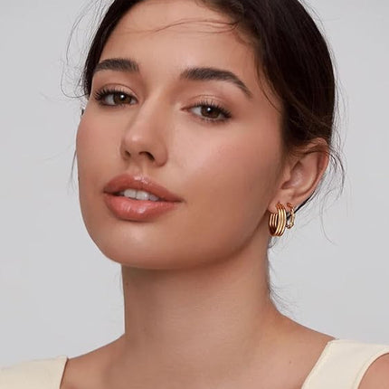 Gold Hoop Earrings Set for Women 18 Pairs Hypoallergenic Pearl Chunky Hoops