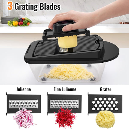 Vegetable Chopper 8 Blade Mandoline Slicer Food Cutter with Container Black
