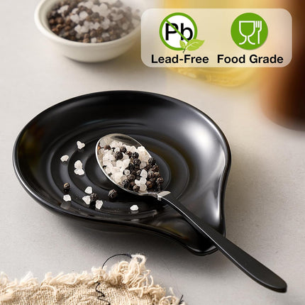 Black Ceramic Spoon Holder – Large Stove Top Spoon Rest for Cooking Utensils
