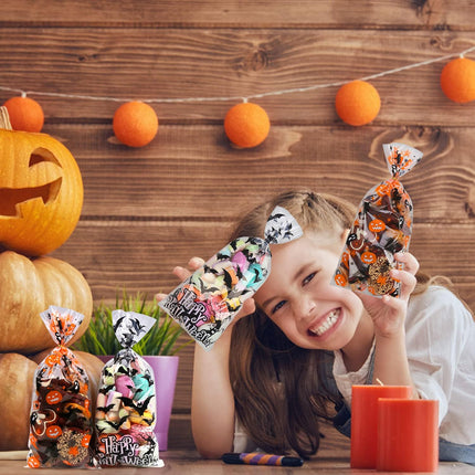 180PCS Halloween Cellophane Candy Bags, Clear Treat Gift Bags for Party Favors