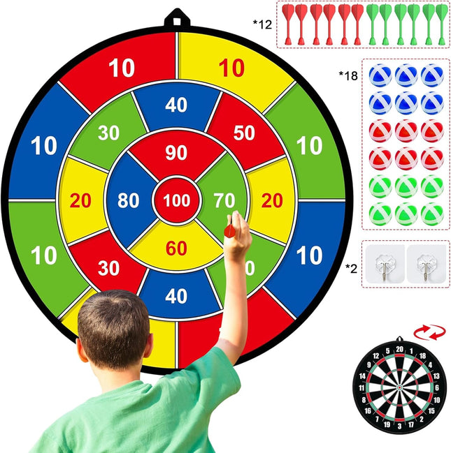 Double-Sided Dart Board for Kids – Sticky Balls & Darts for Indoor/Outdoor Fun