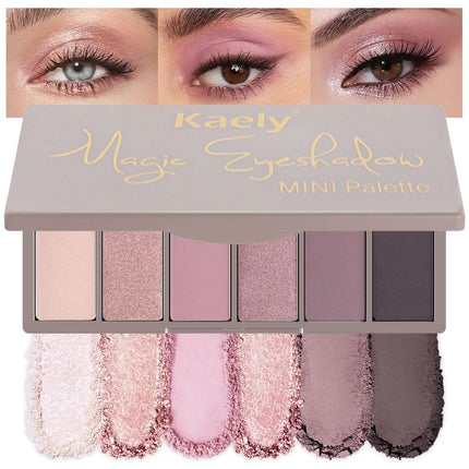 6-Color Mini Pink Eyeshadow Palette, Matte & Shimmer, Highly Pigmented, Waterproof, Vegan