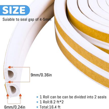 Door Window Weather Stripping Seal Strip Self Adhesive Soundproof Insulation 16.5Ft