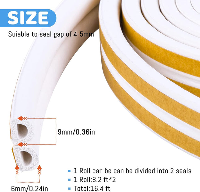 Door Window Weather Stripping Seal Strip Self Adhesive Soundproof Insulation 16.5Ft