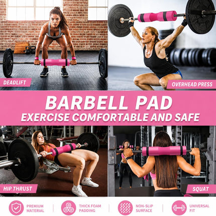 10-Piece Barbell Pad Set, Squat & Hip Thrust Cushion with Bands, Straps & Bag