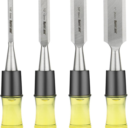 4-Piece Wood Chisel Set – CR-V Steel Blades with Safety Caps & PVC Handles