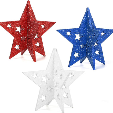 6 Inch Wooden Star Decorations Set of 3 Patriotic Labor Day Table Decor