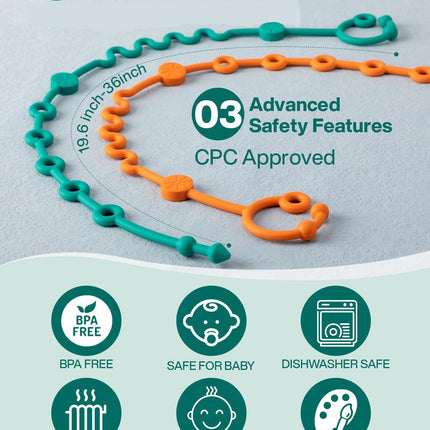 5PCS Baby Toy Straps, Adjustable Stroller Toy Holder & Silicone Tether Clips