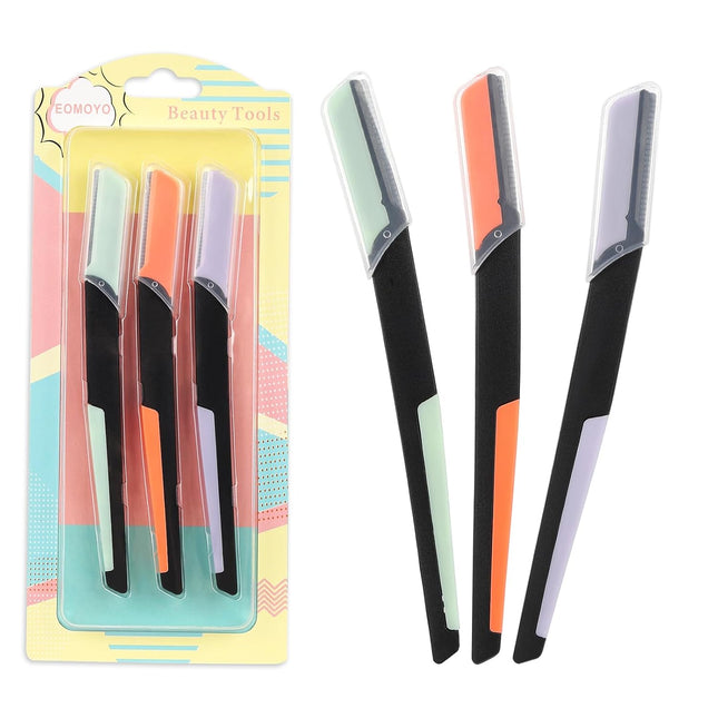 3-Pack Dual-Tone Eyebrow Razor – Exfoliating Face Shaver & Facial Hair Remover