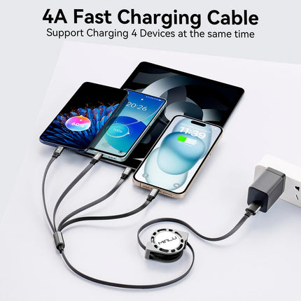 2 Pack 4 in 1 Retractable Charging Cable with Type C Micro USB Ports