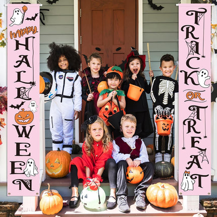 Trick or Treat Pink Halloween Porch Banner, Happy Halloween Door & Party Decor