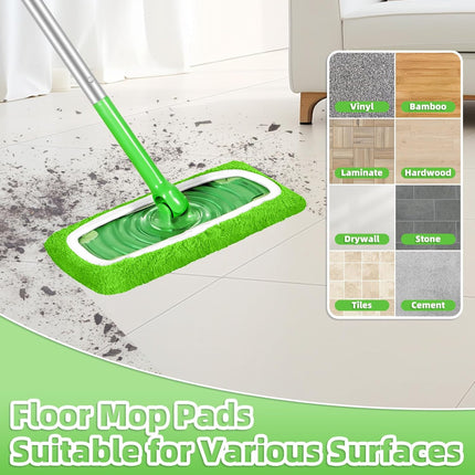 Reusable Microfiber Sweeping Cloths – Wet Pads for Swiffer Mop, Machine Washable (Green)