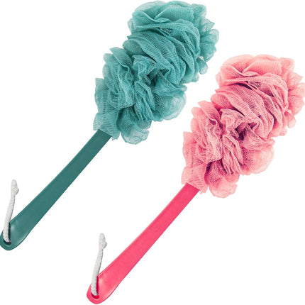 2-Pack Long Handle Shower Back Scrubber, Loofah Sponge Exfoliating Body Brush