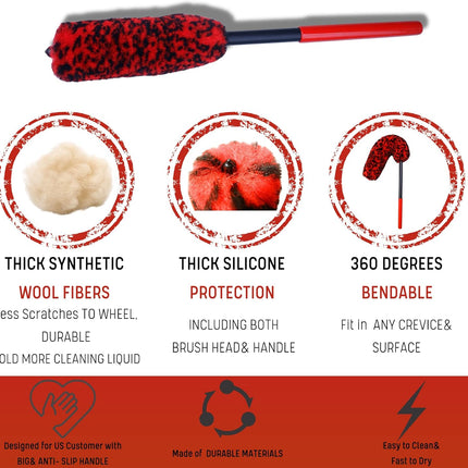 4 Pack Car Wheel Cleaning Brush Kit Long Handle Rim Tire Detailing Brush Set