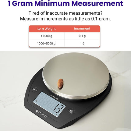 5kg Digital Kitchen Scale with 0.1g Accuracy, Bowl, Grams & Ounces
