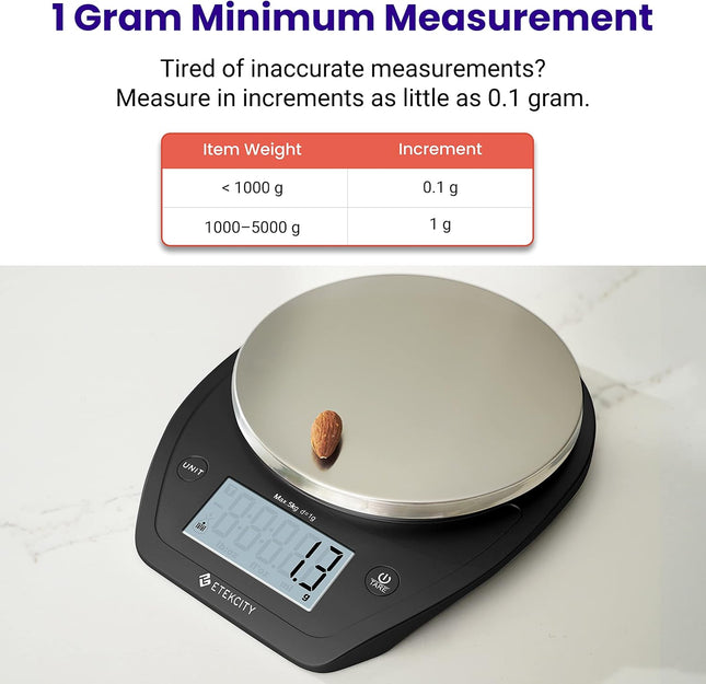 5kg Digital Kitchen Scale with 0.1g Accuracy, Bowl, Grams & Ounces