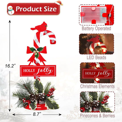 2-Pack Christmas Table Decor – Candy Cane, Cardinal & Pinecone
