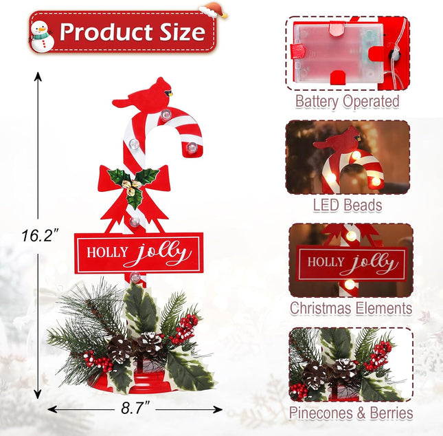 2-Pack Christmas Table Decor – Candy Cane, Cardinal & Pinecone