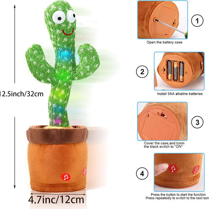 Dancing Talking Cactus Toy – Repeats Words, Sings 120 Songs, LED Light