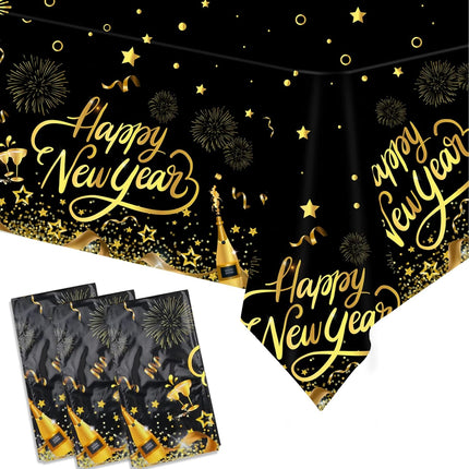 3-Piece New Year Tablecloths – Black & Gold Star Fireworks Design for 2026