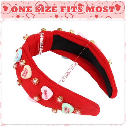 Valentine’s Day Headband for Women: Love Red Heart Rhinestone Knotted Hair Accessory