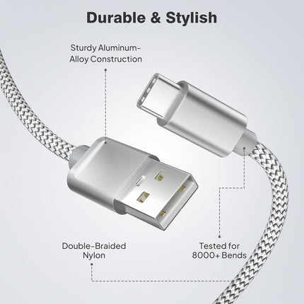 3 Pack USB A to USB C Charging Cable 1.5 3.3 6.6FT for iPhone Samsung