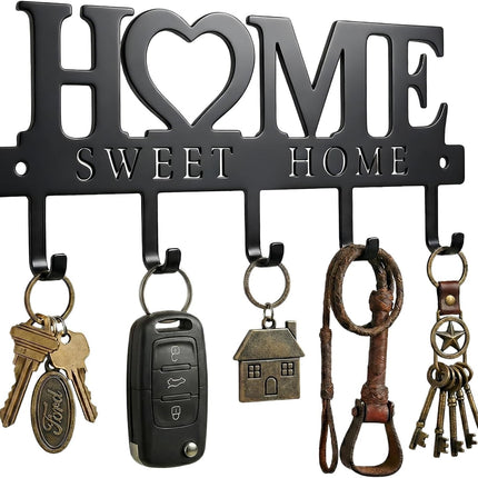 Entryway Wall Key Holder with 5 Hooks – Metal Rack for Keys, Bags & Leashes