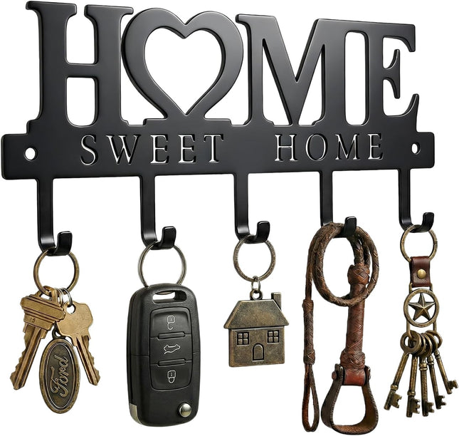 Entryway Wall Key Holder with 5 Hooks – Metal Rack for Keys, Bags & Leashes