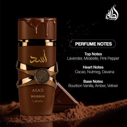 Lattafa Asad Bourbon Perfume Unisex 100ml Eau de Parfum Spray Vanilla Amber Fragrance