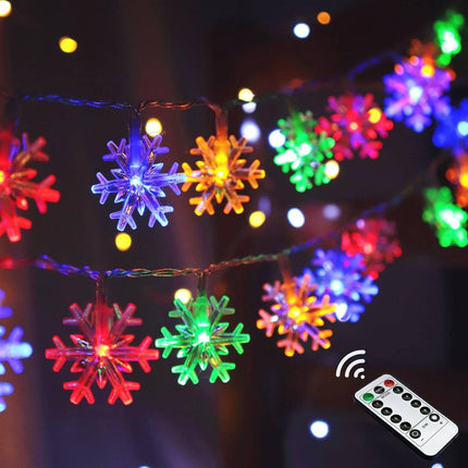40 LED Multicolor Snowflake Christmas Lights, 20FT String with 8 Modes, Battery Powered