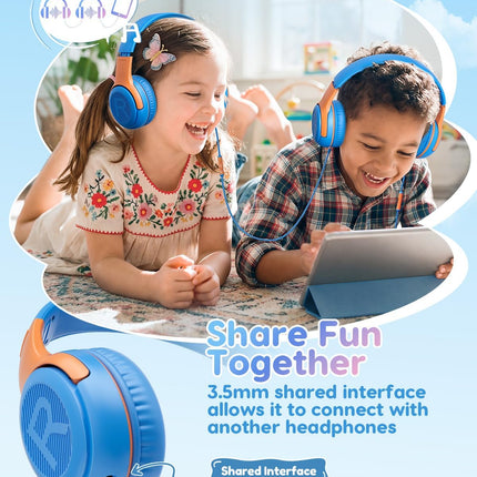 Kids Wired Headphones – Volume-Limiting 85/94dB, Foldable, Mic, 3.5mm Jack