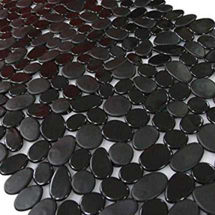 Pebble Bathtub Mat 35x16 Black Non Slip Suction Cups Drain Holes for Smooth Tubs