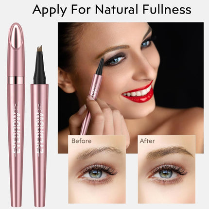 2-Pc Microblading Eyebrow Pen – Waterproof, 4-Fork Tip, Light Brown