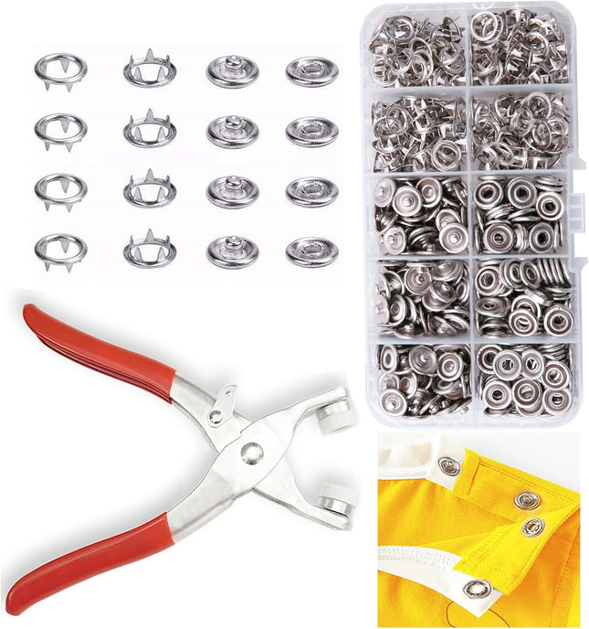 100 Sets 9.5mm Metal Snap Buttons with Pliers, 400 Pcs No-Sew Fasteners for Fabric