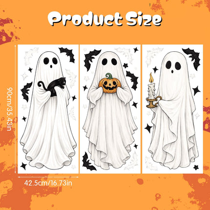 3-Sheet Large Halloween Window Clings, Ghost Bat Black Cat Pumpkin Glass Decals