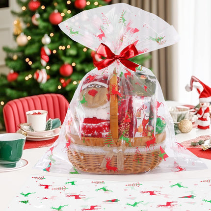 10PCS Christmas Cellophane Gift Bags – 24x30" Clear Holiday Wrapping