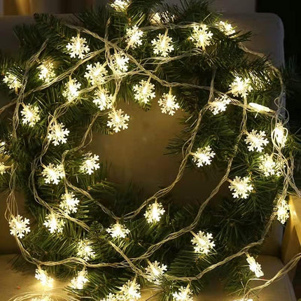 Christmas Snowflake Lights – 9.8FT Warm White Battery LED String Décor