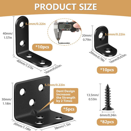 25PCS L Brackets for Shelves with 82 Screws, Heavy Duty Black Metal