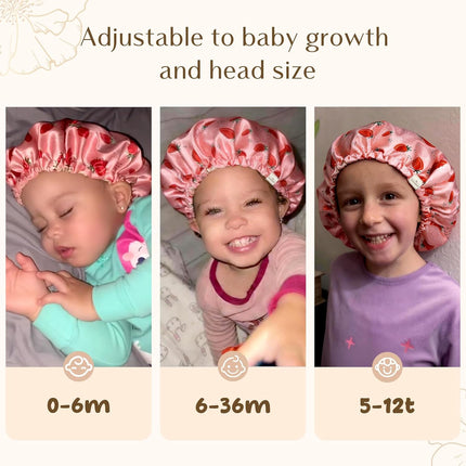 Baby Satin Bonnet Sleep Cap, Reversible Adjustable Silk Hat for Toddlers