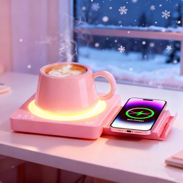 Coffee Mug Warmer with 15W Wireless Charging – 3 Temp Settings, Pink