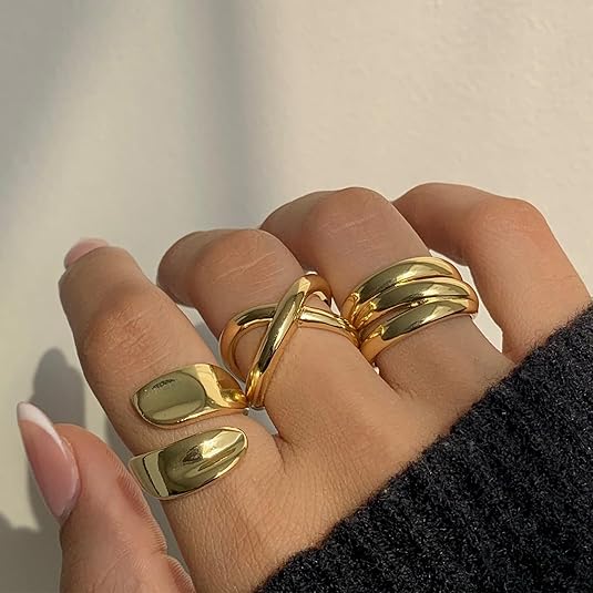 Chunky Gold Rings for Women – 18K Plated, Non-Tarnish Stackable Thumb Ring Set