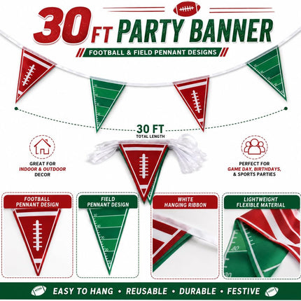 30 Ft Football Triangle Flag Banner 25 Pennants Game Day Birthday Party Decorations