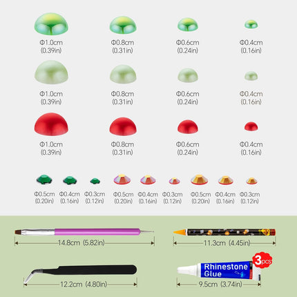 60g Christmas Pearls & Rhinestones Set | Mixed Sizes 3-10mm for Crafts & Face Art